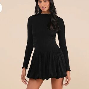 Lulus Black Ribbed Bubble-Hem Mini Dress